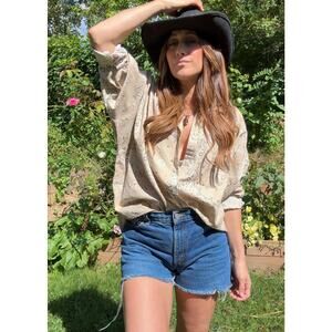 Bandana Print Button-Down Shirt — Taupe / Western Luxe